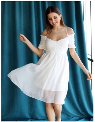 ELBİSE MODELLERİAskılı Yarım Kol Tül Elbise Beyaz