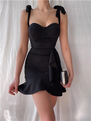 ELBİSE MODELLERİOmuzları Bağlama Detaylı Octavia Elbise - Siyah